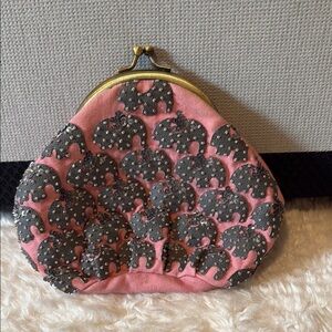 Anthropologie Pink and Gray Elephant Beaded Clutch
